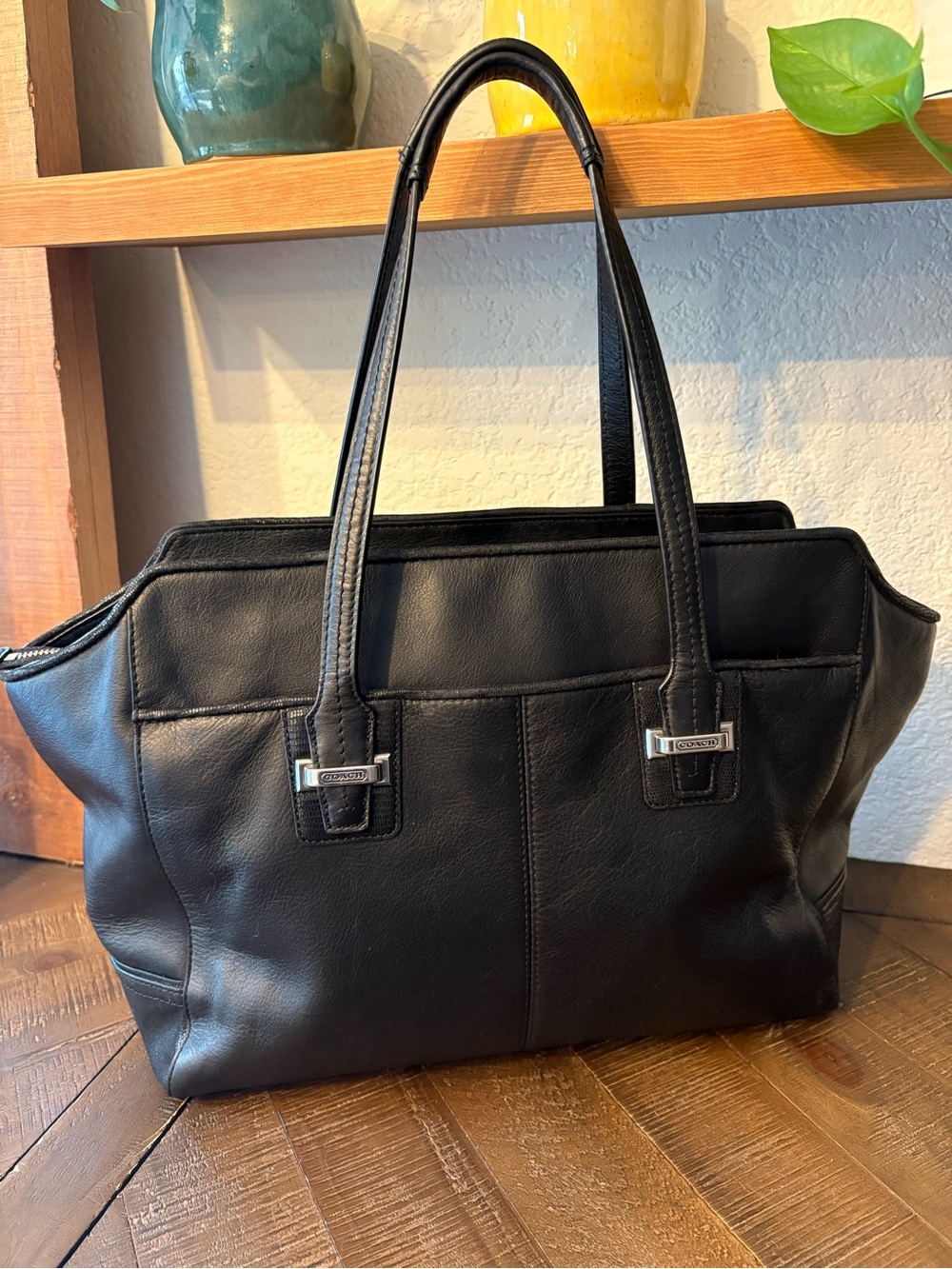 LOW START Coach Taylor Alexis F25205 Black Leather Large Carryall Tote - Picture 3 of 10